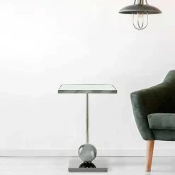 Spiegelglas-Beistelltisch mit Säulengestell - Mandarino