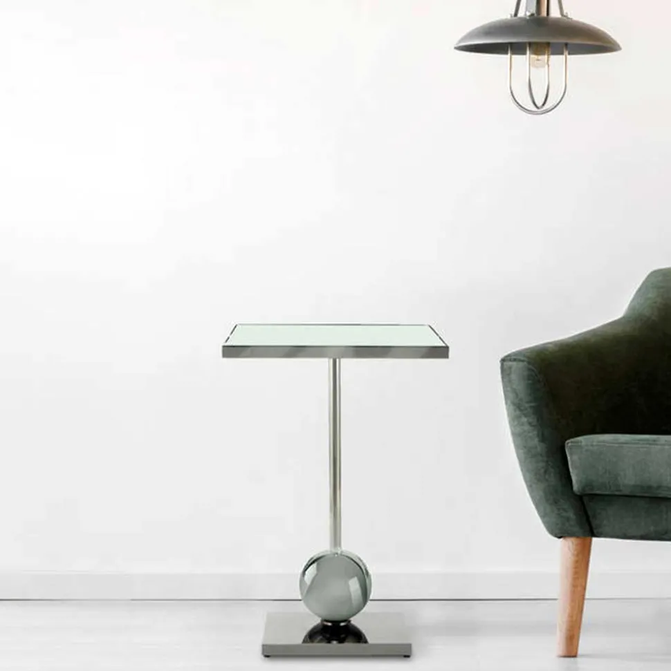 Spiegelglas-Beistelltisch mit Säulengestell - Mandarino