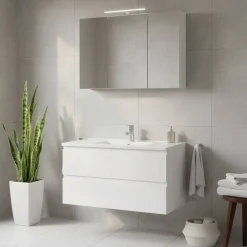 Spiegelschrank und Waschtisch Concetada in Hochglanz Weiß (zweiteilig)