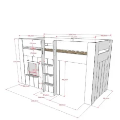 Spielbett mit Hütte 120 cm hoch - Aramo