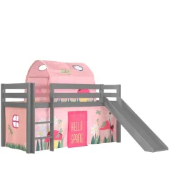 Spielbett mit Rutsche in Grau & Tunnel - Emju