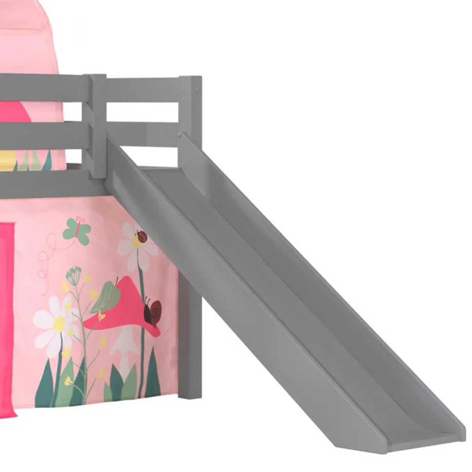 Spielbett mit Rutsche in Grau & Tunnel - Emju