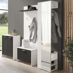 Standgarderobe mit Spiegel in Weiß - Emja