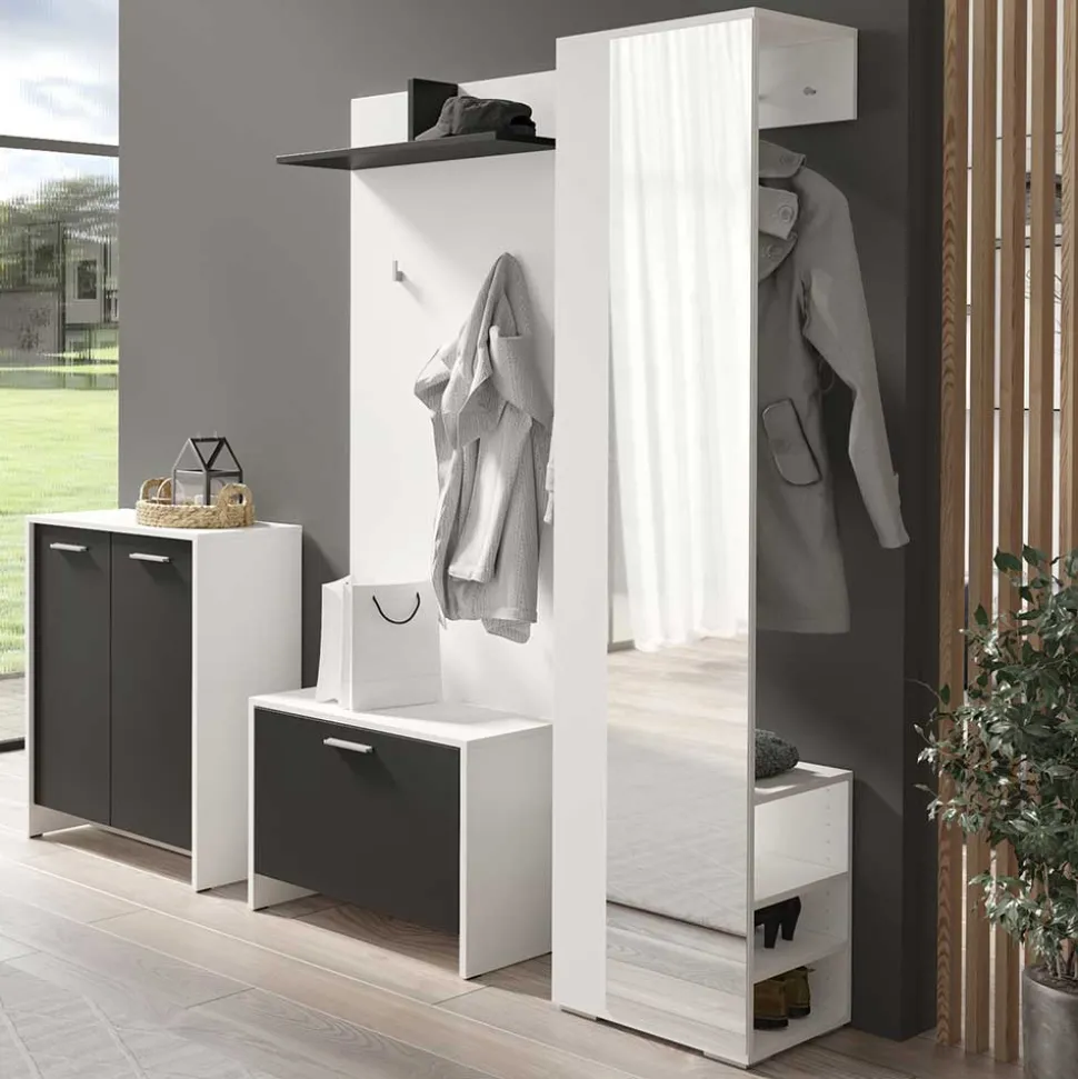 Standgarderobe mit Spiegel in Weiß - Emja