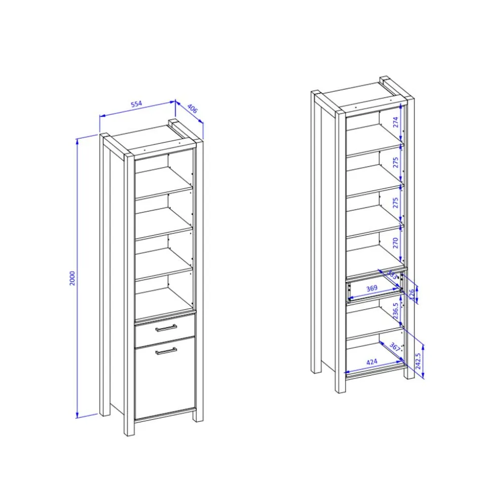 Standregal in Wildeiche NB & Schwarz - Zavorra