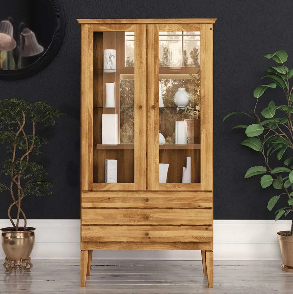 Standvitrine Masdamos aus Wildeiche massiv