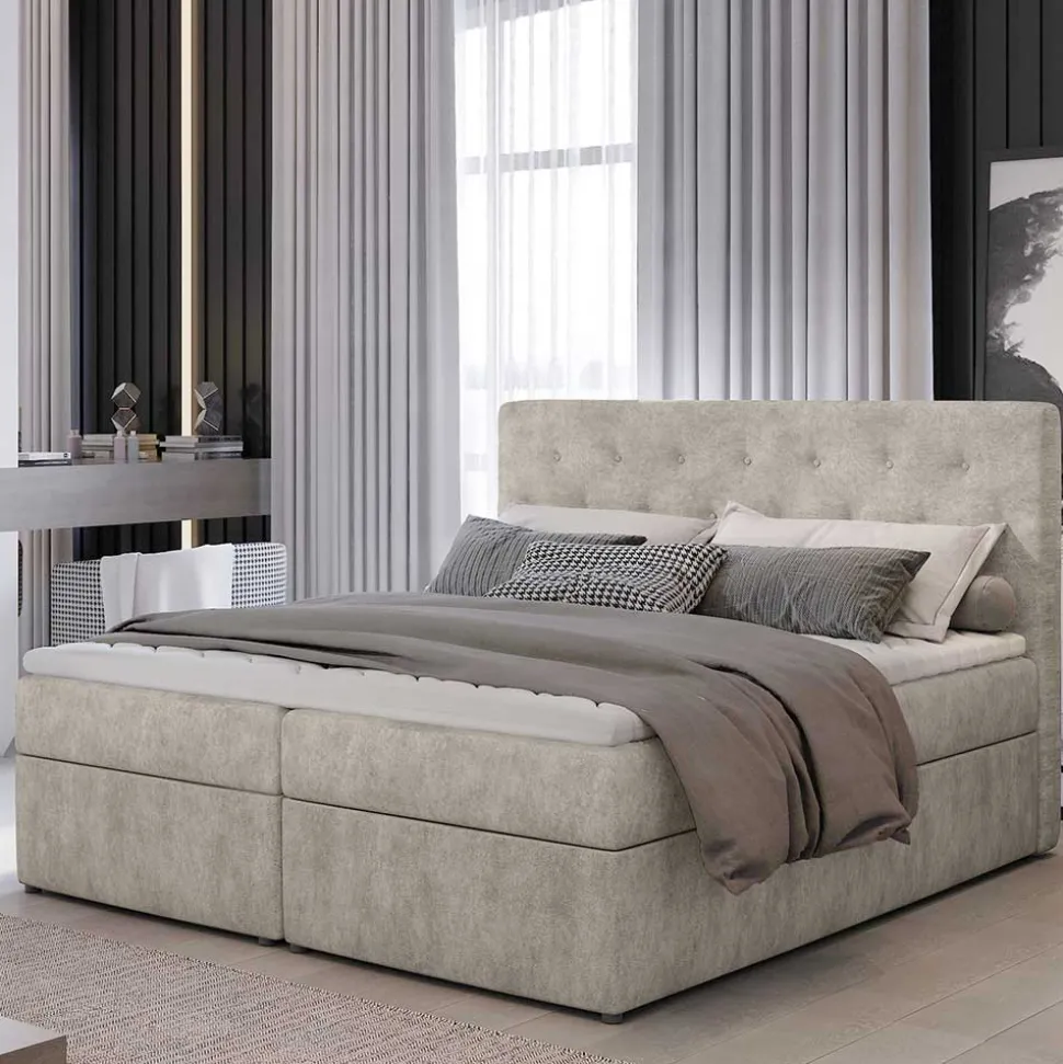 Stauraum Bett in Cremeweiß Stoffbezug - Annely