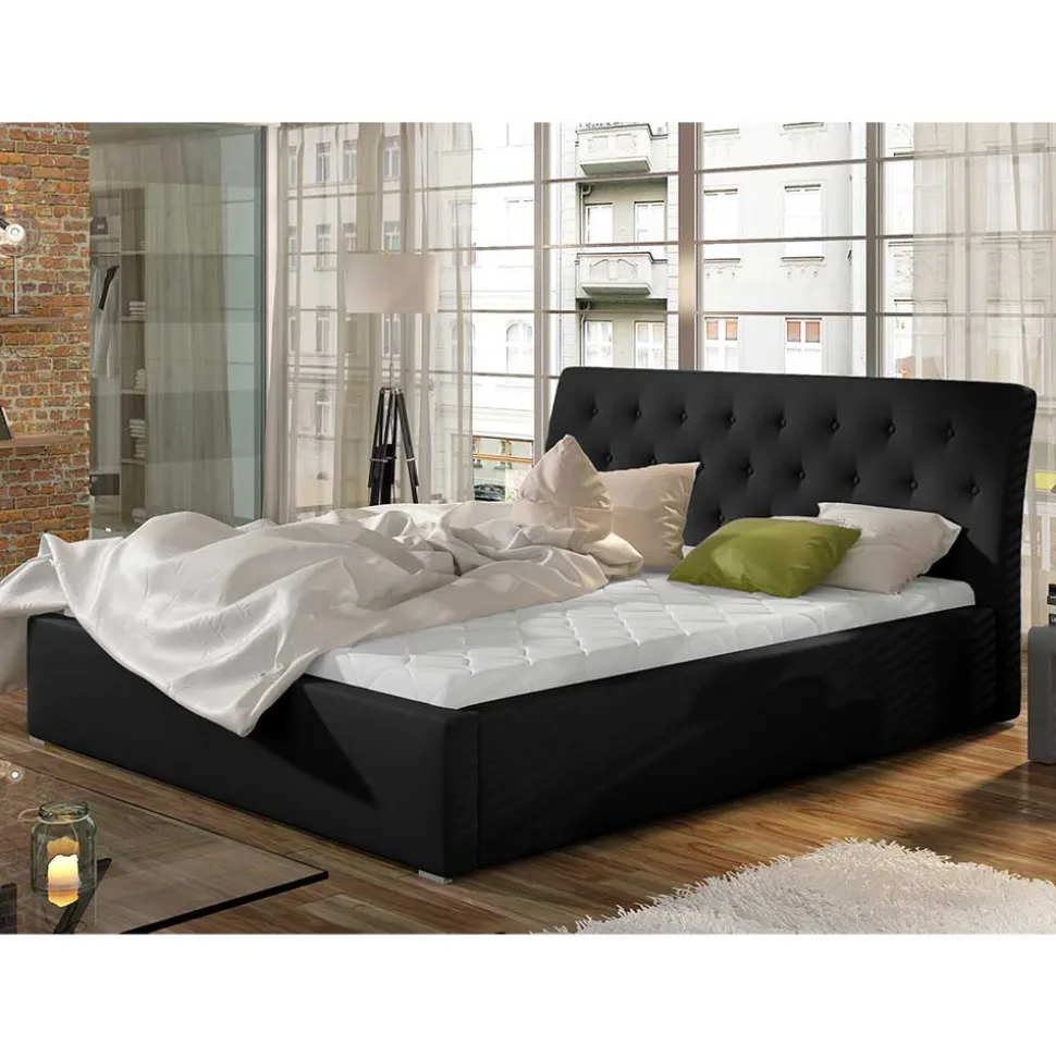 Stauraum Bett in Schwarz Kunstlederbezug - Roxing