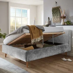 Stauraum Polsterbett aus Boucle in Grau - Tasso