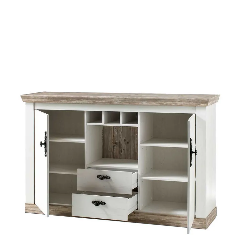Stauraum Sideboard im Scandi Landhaus Stil Nedita in Weiß