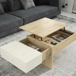 Stauraum Sofatisch in Wildeiche & Creme - Tara