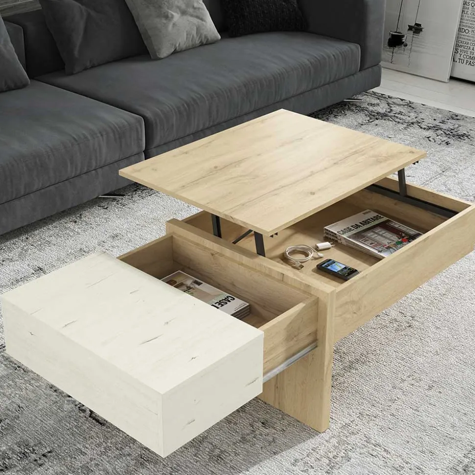 Stauraum Sofatisch in Wildeiche & Creme - Tara