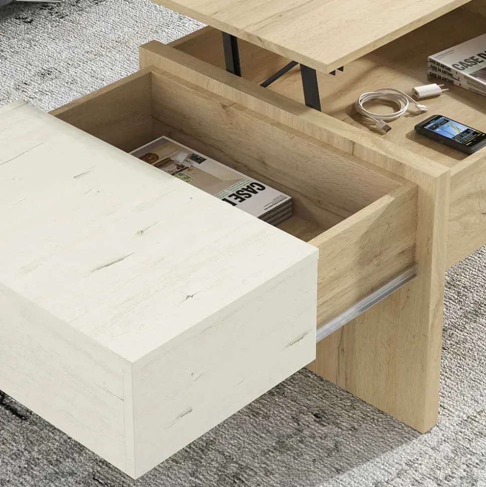 Stauraum Sofatisch in Wildeiche & Creme - Tara