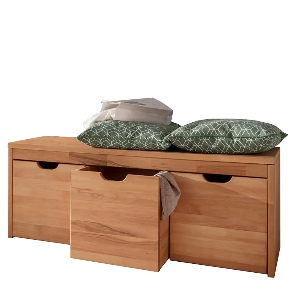 Stauraumbank mit 3 Kisten aus Buche - Shimousa
