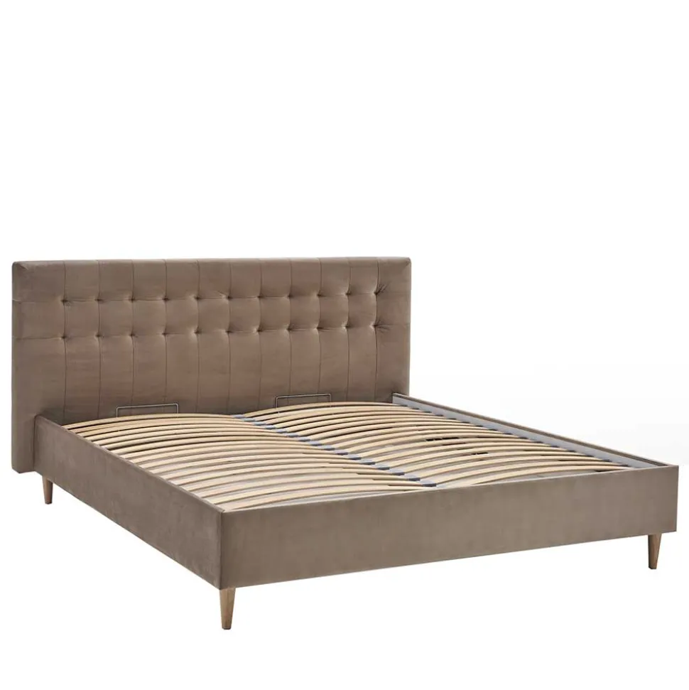 Stauraumbett in Taupe aus Samt - Ubaldo