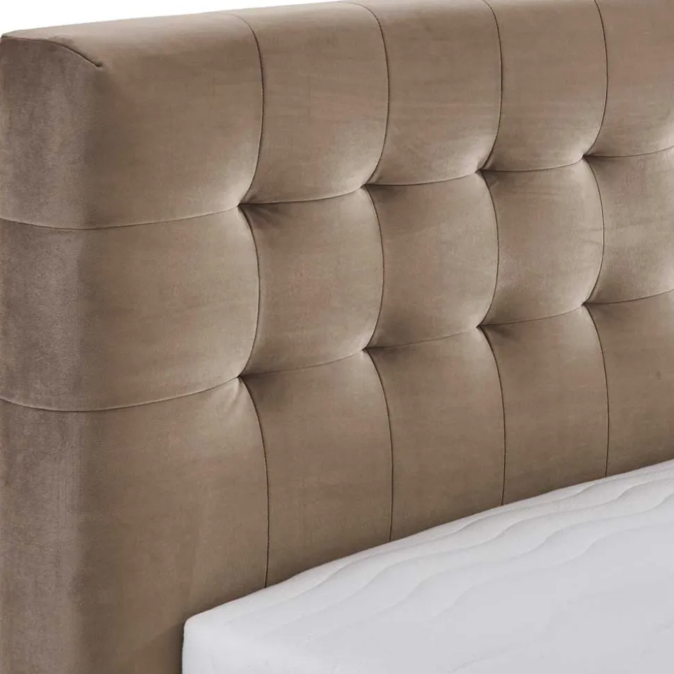 Stauraumbett in Taupe aus Samt - Ubaldo