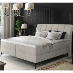 Stauraumbett mit Samtbezug in Hellgrau - Barstro