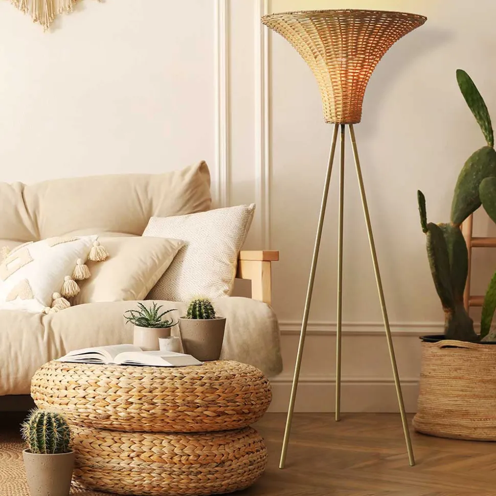 Stehleuchte mit Geflechtschirm Rattan - Alexandre