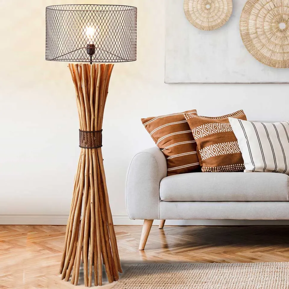 Stehleuchte mit Gitterschirm und Treibholz Fuß - Pamela