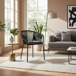 Stühle mit Kordelgeflecht in Schwarz - Gesdana (4er Set)