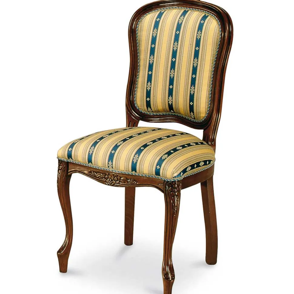 Stilvoller Barock Polsterstuhl Magari mit Stoff Blau Gelb