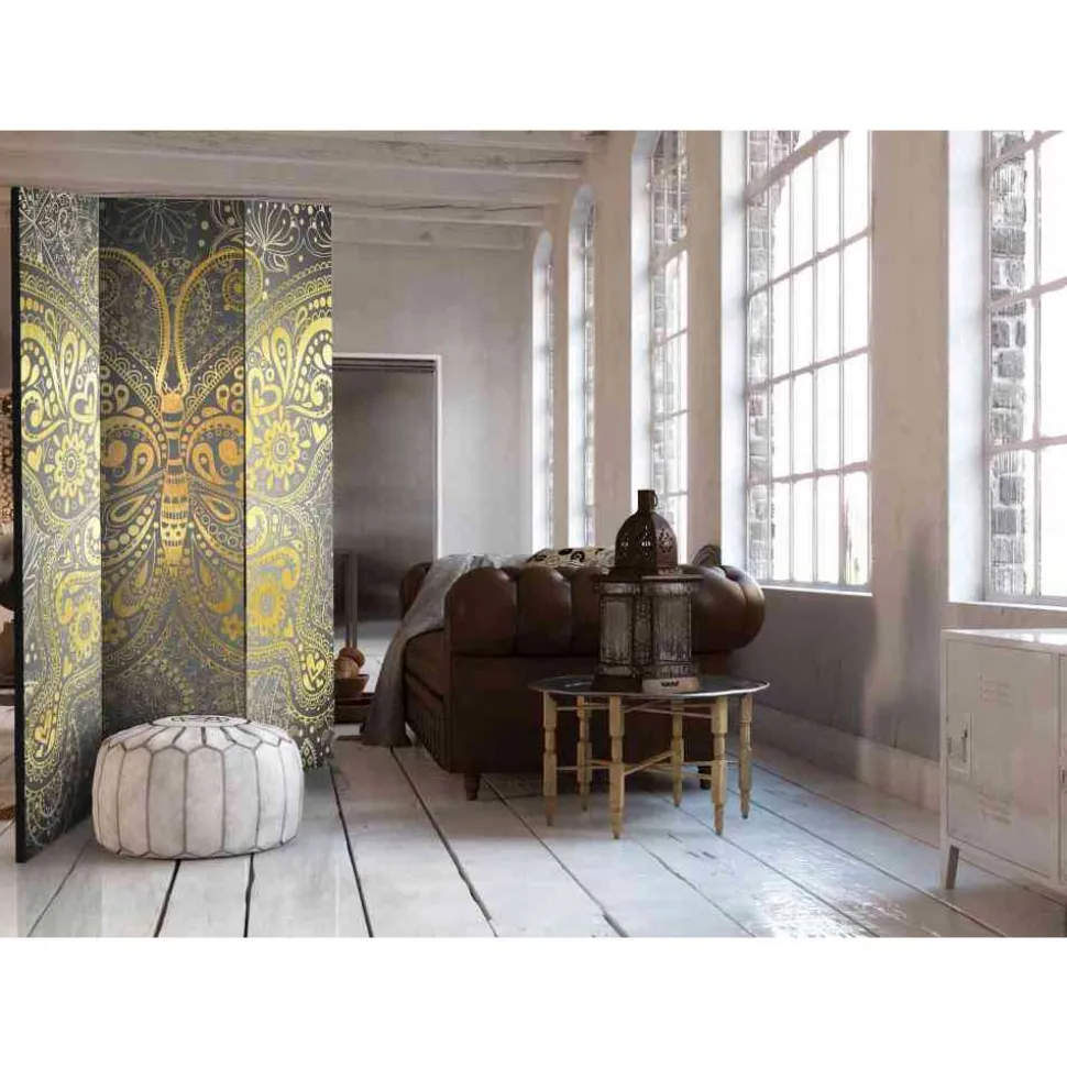 Stilvoller Paravent in Gold Grau - Mataral