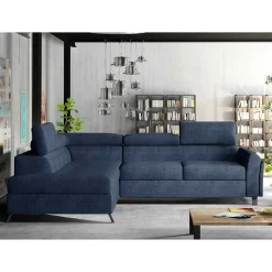 Stoff Dreisitzer Ecksofa in Blaugrau - Crosbys