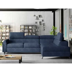 Stoff Dreisitzer Ecksofa in Blaugrau - Crosbys