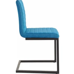 Stoff Freischwinger Stuhl in Petrol Blau - Isakina (2er Set)