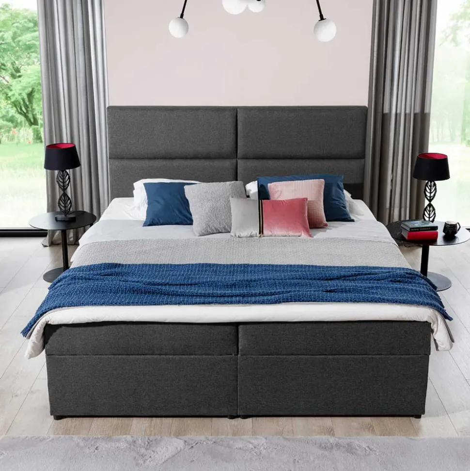 Stoffbett in Dunkelgrau mit Stauraum - Detroit