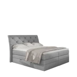 Stoff-Boxspringbett in Hellgrau - Helmu