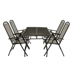Streckmetall Gartentisch mit 4 Klappstühlen - Postumo (fünfteilig)