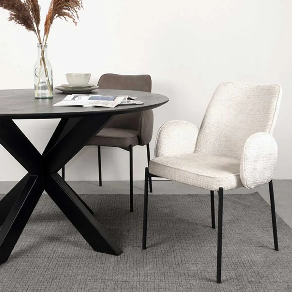 Stuhl in Cremeweiß Struktursamt - Propanja (2er Set)