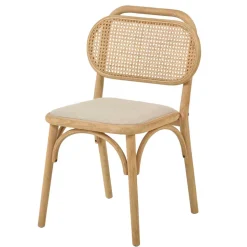 Stuhl mit Wiener Geflecht & Stoffsitz Beige - Fiorenza (2er Set)