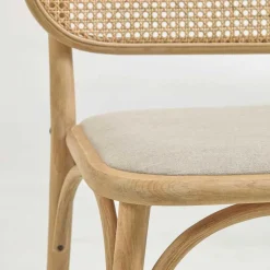 Stuhl mit Wiener Geflecht & Stoffsitz Beige - Fiorenza (2er Set)