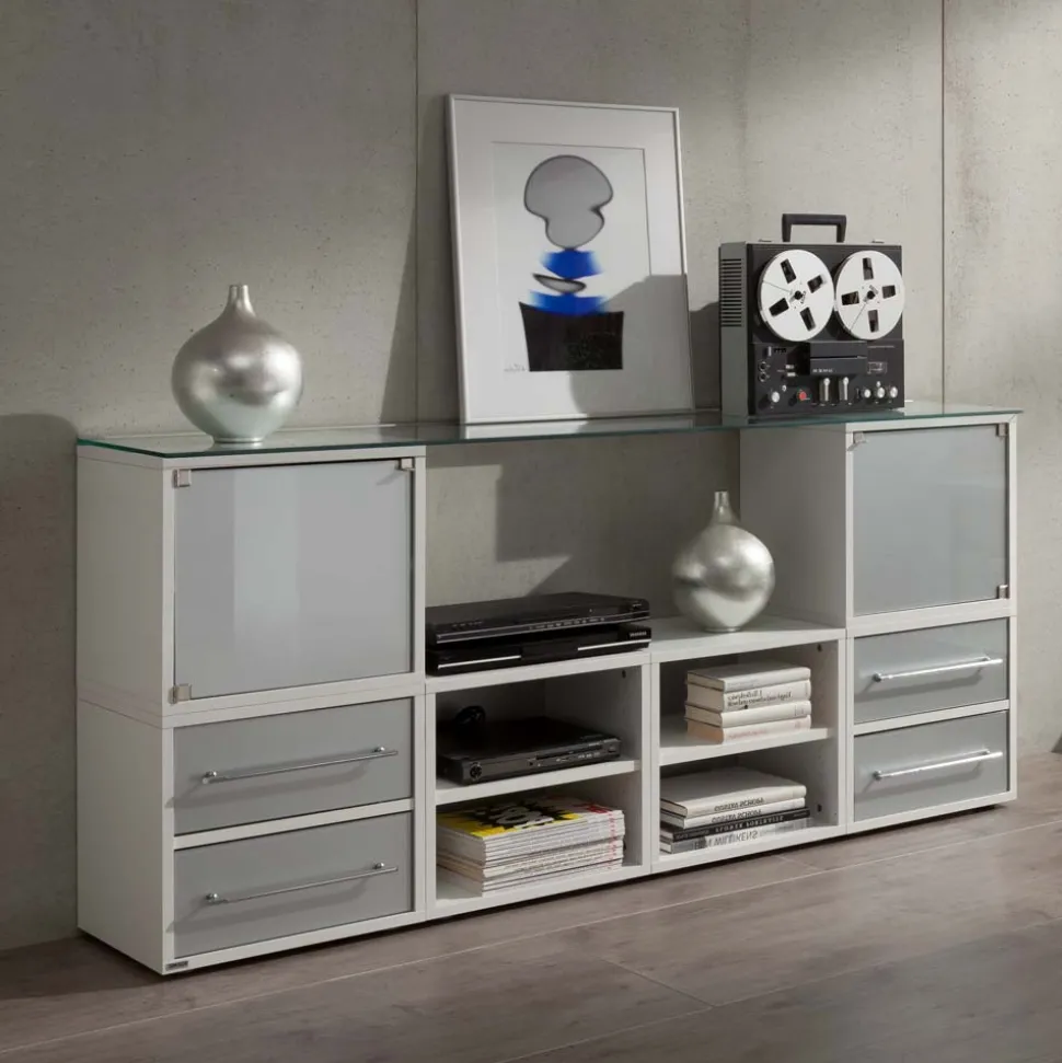 Stylisches Stauraum Möbel in Weiß & Silber - Imtrador