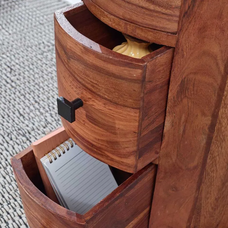 Säulenkommode aus Mangoholz mit drei Schubladen - Active