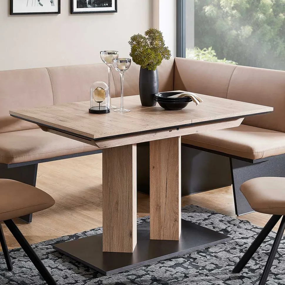 Säulentisch in Wildeiche Optik & Schwarz - Annimo