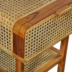 Teak Holz Nachtkommode mit Wiener Geflecht - Teako