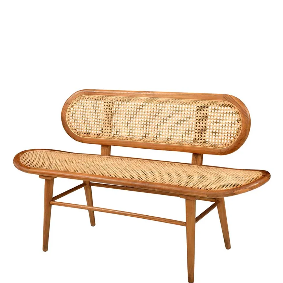 Teak Wohnraum Bank mit Wiener Geflecht - Feliana