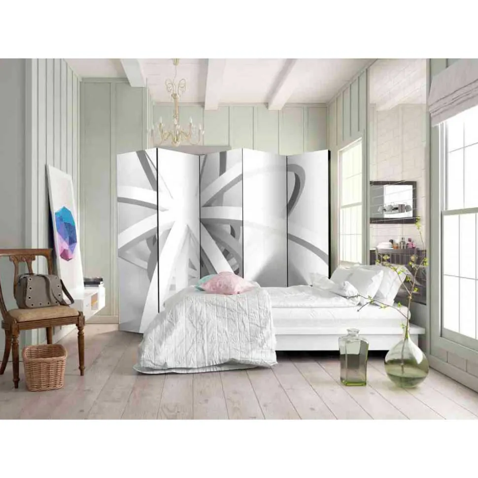 5-teiliger Design Paravent in Weiß Grau - Baladi