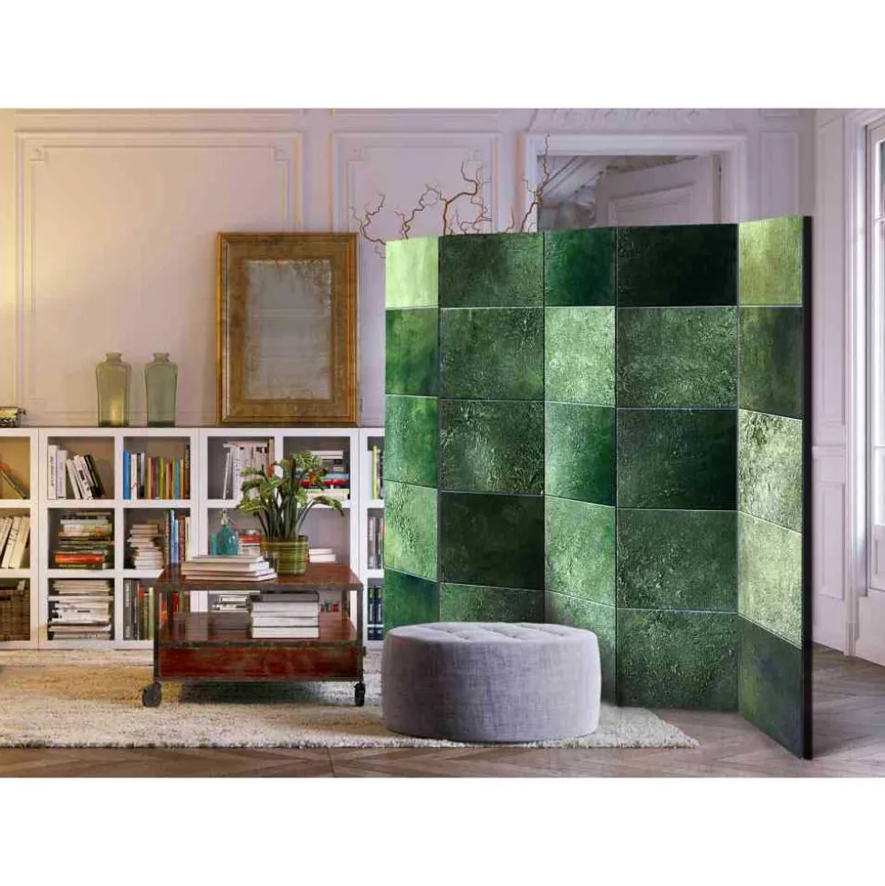 5-teiliger Leinwand Paravent in Grün - Yushu