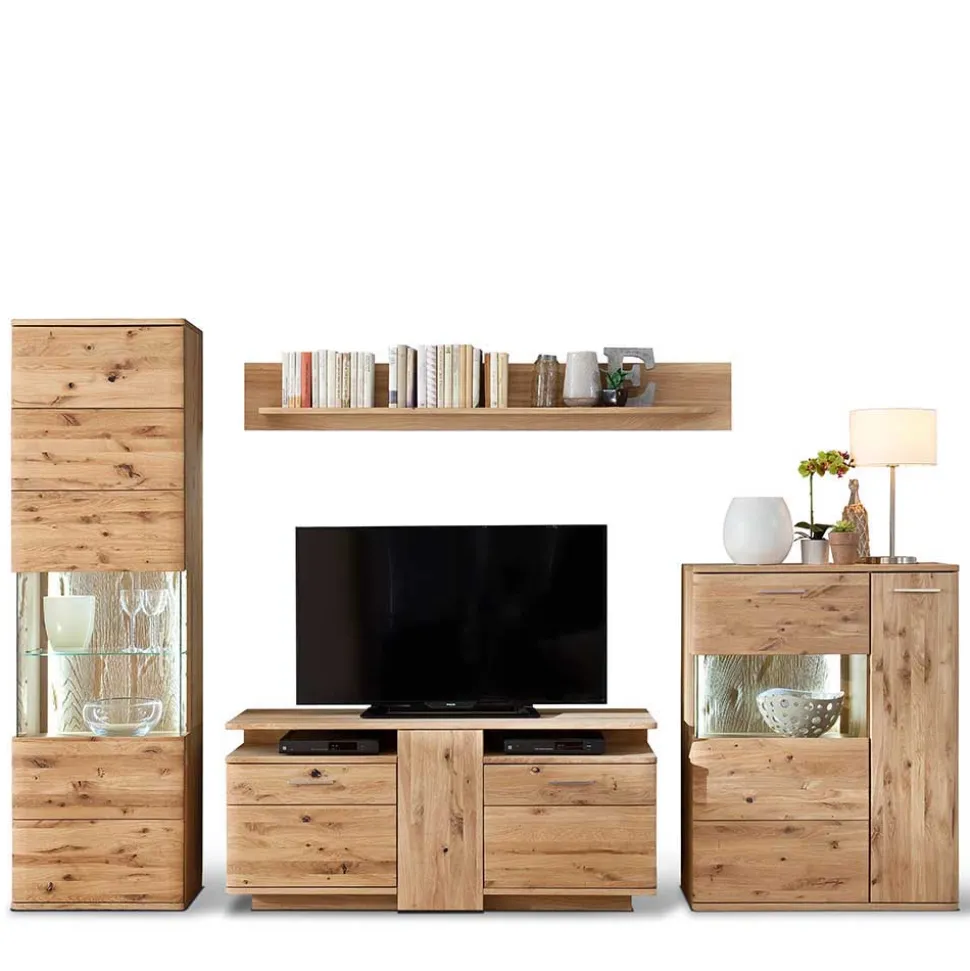 Teilmassive Wohnkombination in Eiche - Crokas (vierteilig)