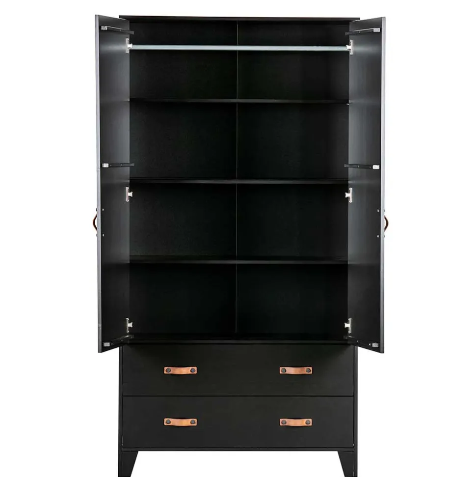 Teilmassiver 94x180x40 Kiefernholz Kleiderschrank in Schwarz - Ilvessino