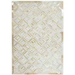 Teppich aus Leder mit kurzem Fell in Creme & Gold - Meridus