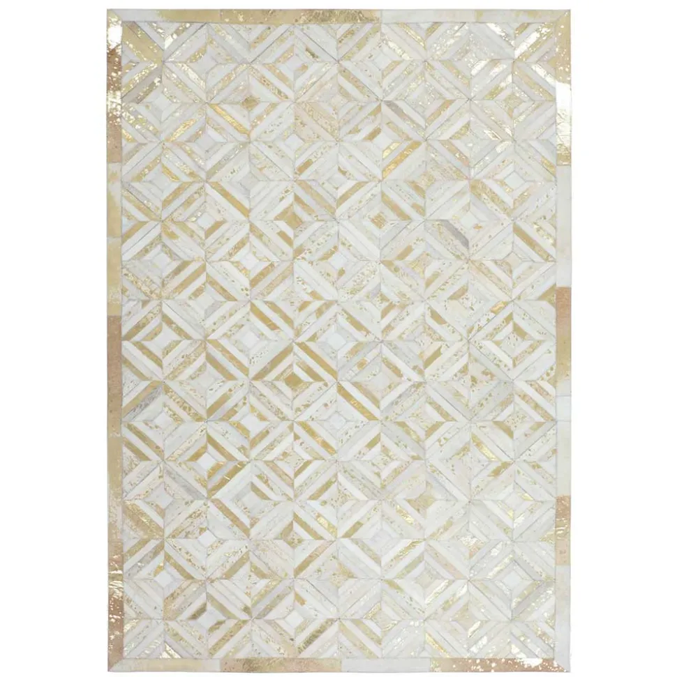 Teppich aus Leder mit kurzem Fell in Creme & Gold - Meridus