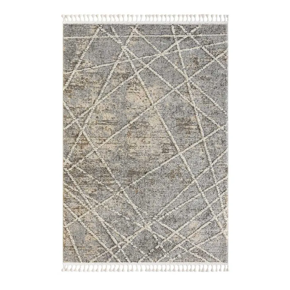 Teppich mit Fransen in Beige & Grau - Fulivia