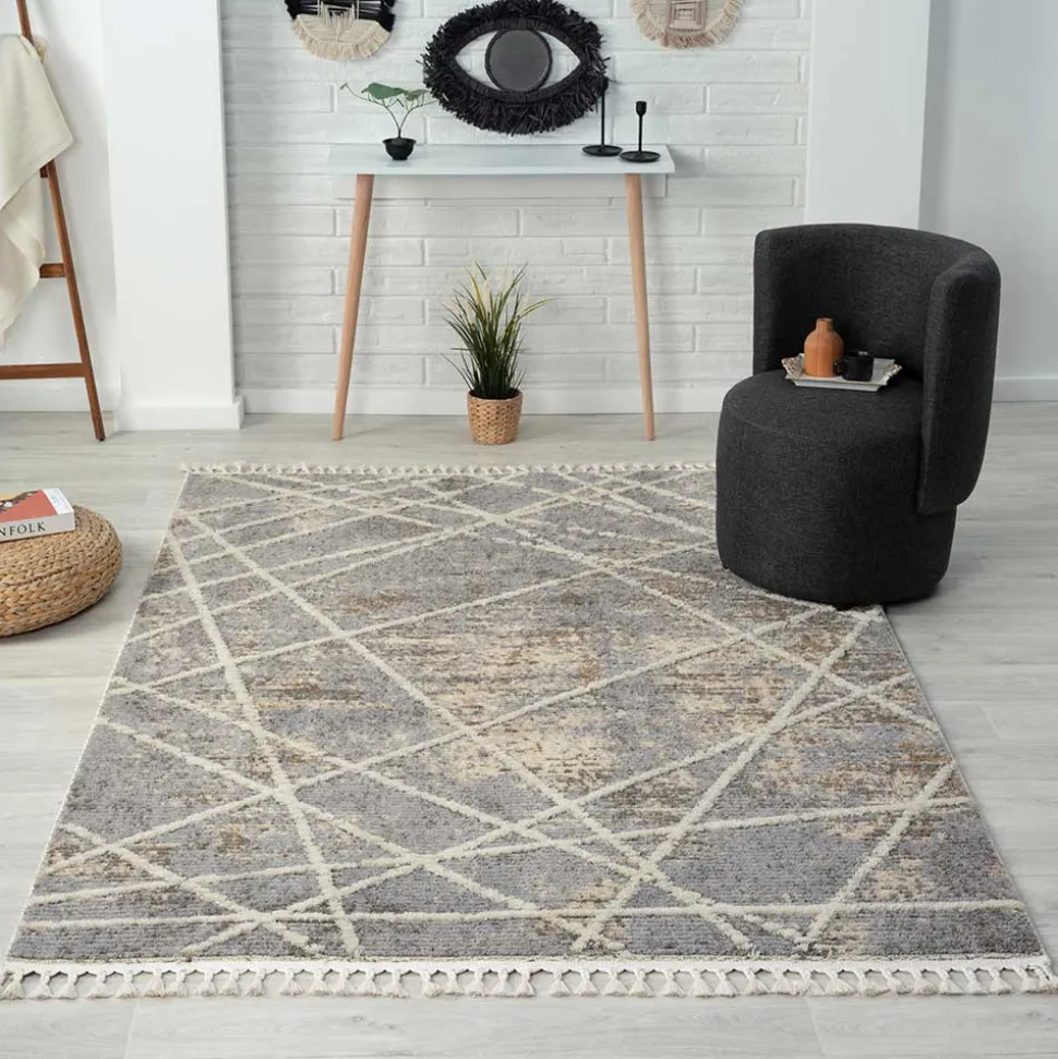 Teppich mit Fransen in Beige & Grau - Fulivia