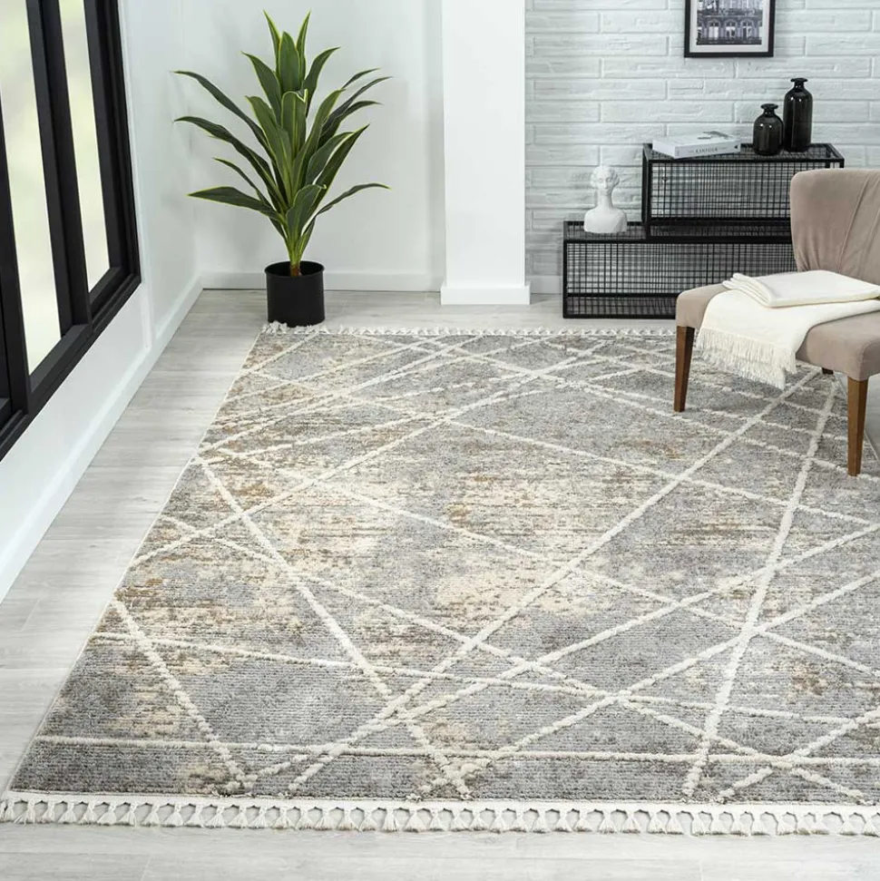 Teppich mit Fransen in Beige & Grau - Fulivia