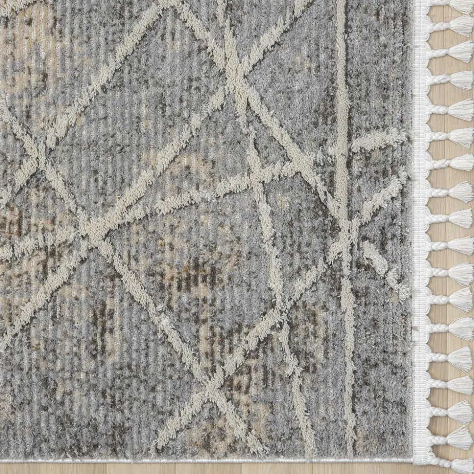 Teppich mit Fransen in Beige & Grau - Fulivia